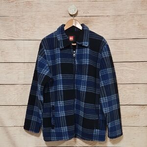 NWT Quiksilver Total Eclipse Fleece Blue Black Plaid Zip Up Mens Jacket M